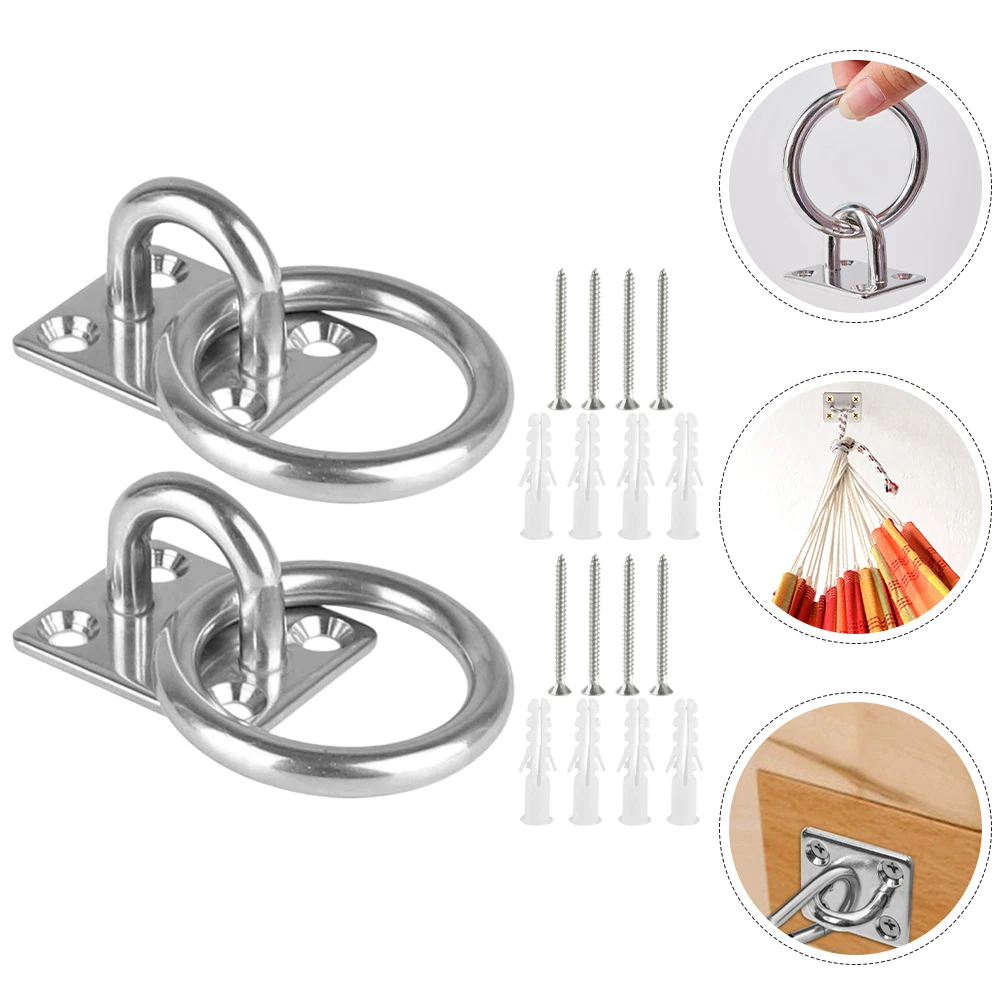 

2pcs Stainless Steel Pad Eye Plates Heavy Duty Ceiling Hooks For Hammock Hanging Mounting Sunshade Sail Wall Anchor Bolts Fixing