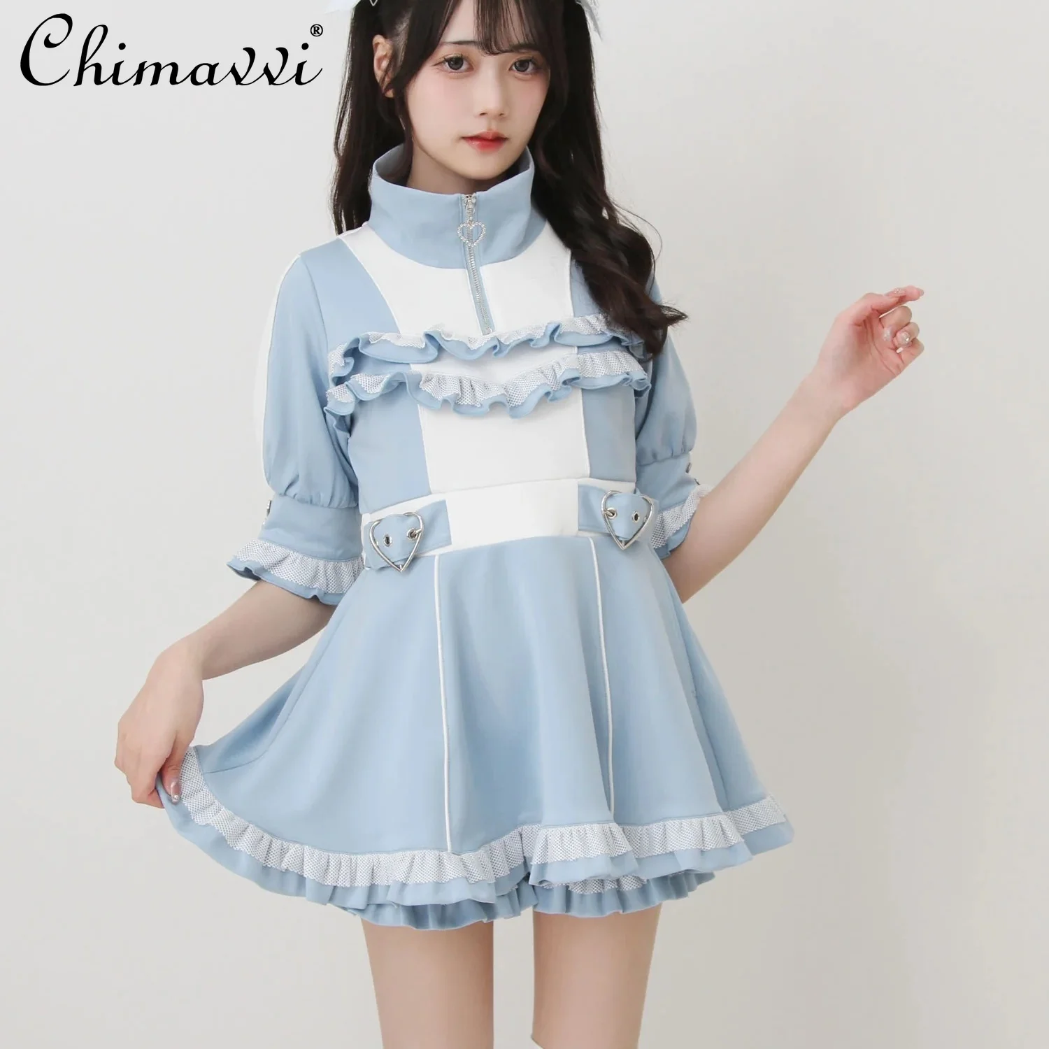 

Japanese Sweet and Cute Heavy Industry Two-piece Set Summer New Lolita Short-sleeved Mine Dress Top + Shorts Girl Women's Suit