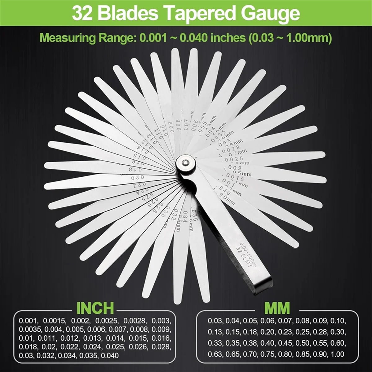 ABNJ Feeler Gauges Set, 32 Blades Tapered and 16 Blades Offset Feeler Gauge Set, Dual Marked SAE and Metric Feeler Gauge