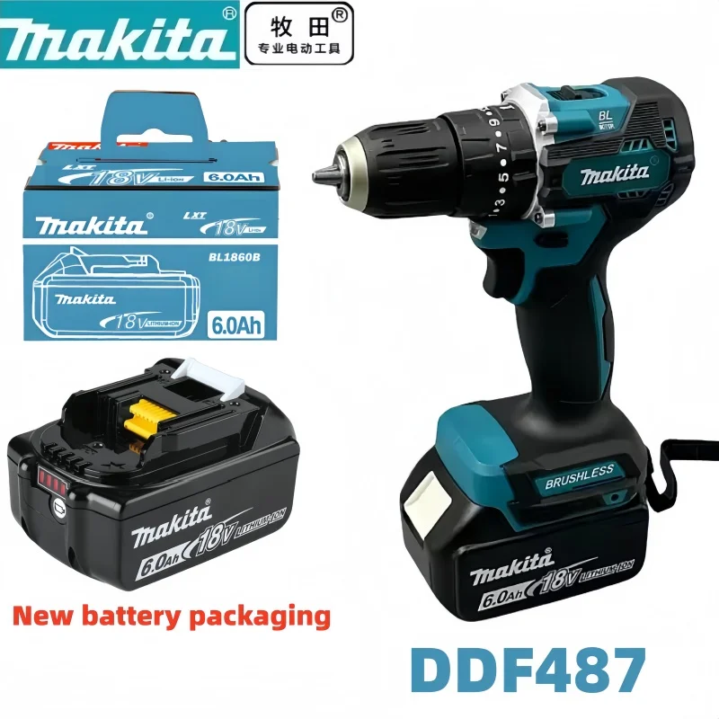 Makita Original DDF487 Cordless Driver Drill Brushless Electric Impact Screwdriver 18V Rechargeable 