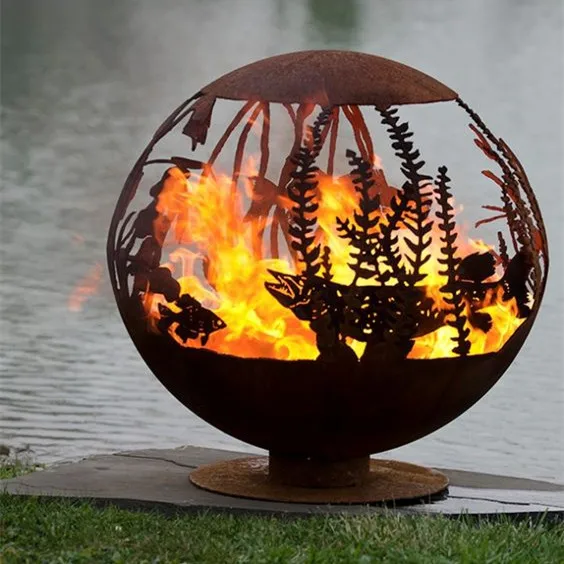 Large Customized Corten Steel Metal Sphere Outdoor Fire Pit