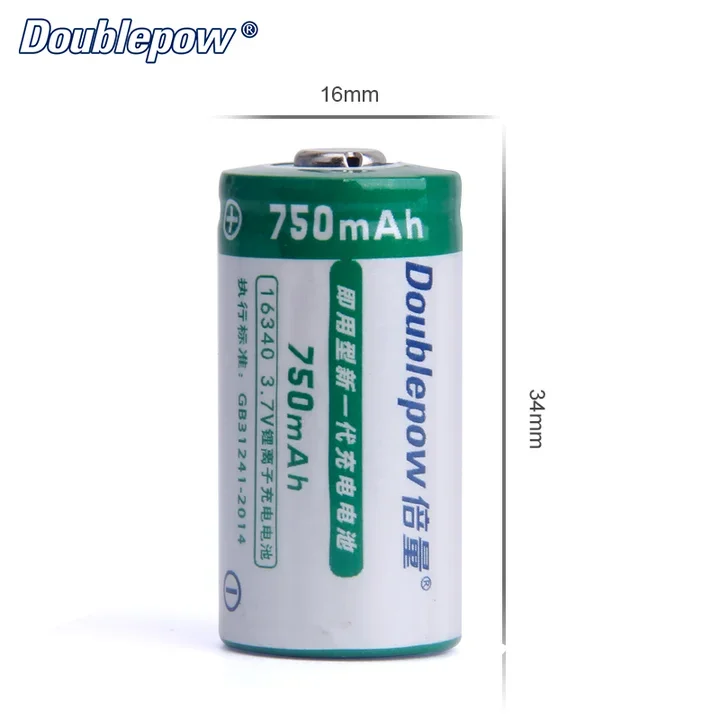 แบตเตอรี่ Ion ลิเธียมชาร์จไฟได้3.7V 750mAh 16340 CR123A สำหรับไฟฉายเลเซอร์แสดงสถานะไฟ LED เครื่องจ่ายน้ำสัตว์เลี้ยง