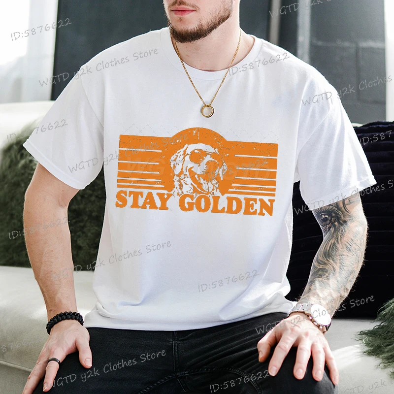 

Stay Golden Harajuku Golden Retriever T-shirt Men Women Funny Animal Tees Fashion Short Sleeve Dog Lover Gifts Men's Clothing