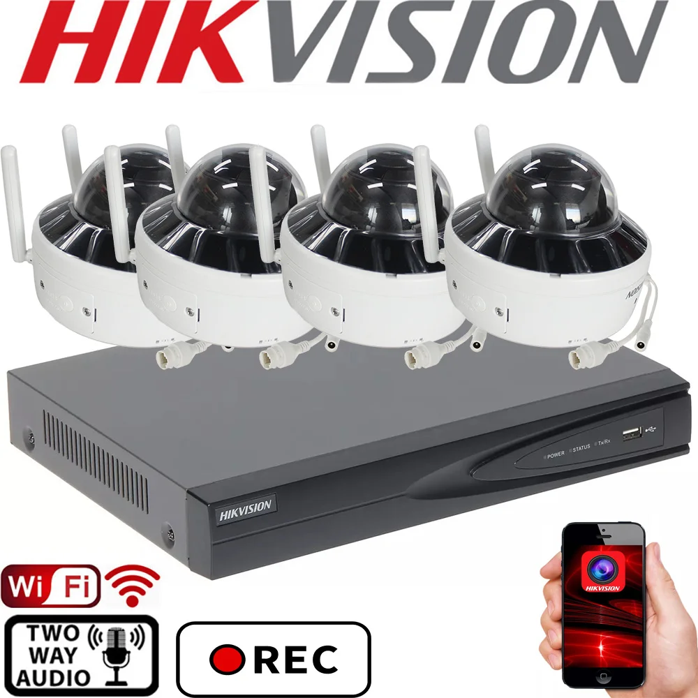 Mutil language Hikvision DS-7604NI-K1 WIFI camera kit with DS-2CV2141G2-IDW 4MP  vandal-proof WiFi  wireless IP dome camera