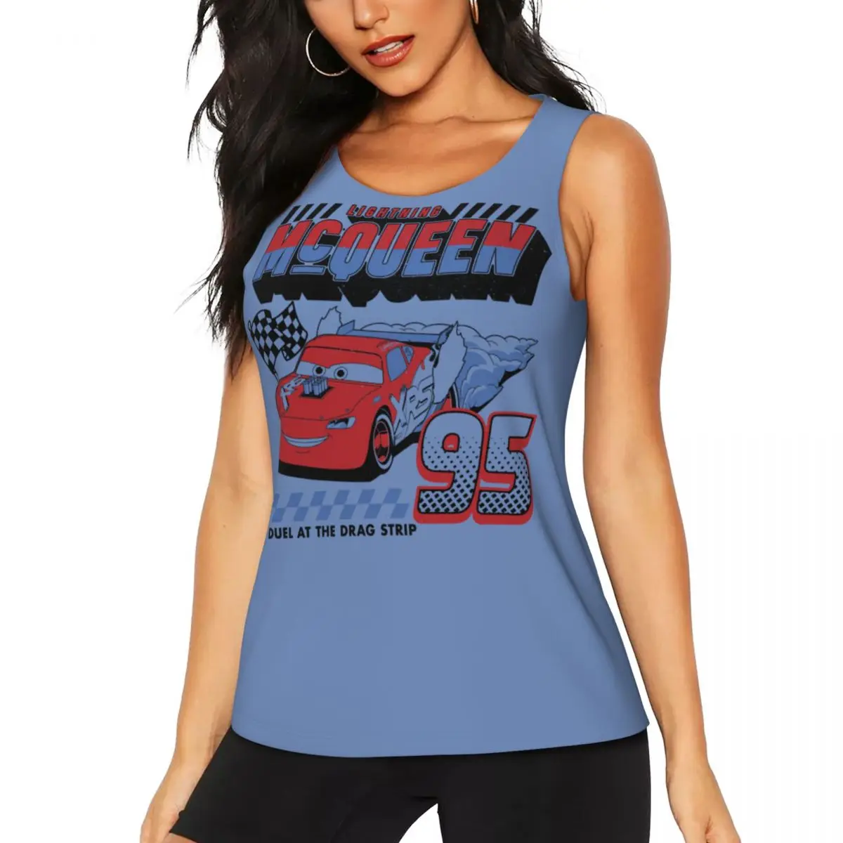 Custom Lightning McQueen Duel At The Drag Strip Workout Tank Tops Women Quick Dry Sleeveless Yoga Shirt