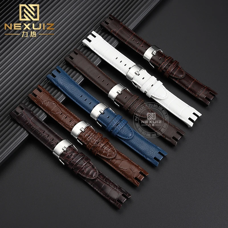 Cowhide Watchband 21mm For Genuine Leather Watch Strap Replacement Swatch Yrs403 Yrs412 402g Curved Men's Bracelet Accessories