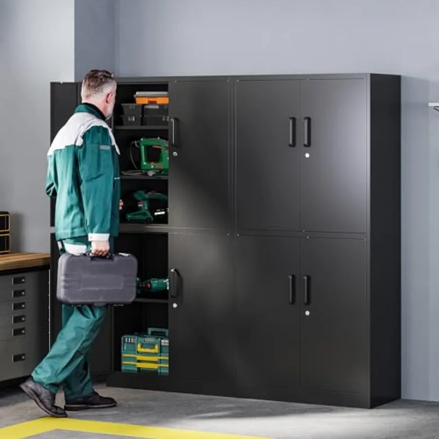 Metal Storage Cabinet with Lock Door, Adjustable Shelf Steel Cabinets for Office, Home, Pantry, Kitchen, Garage Utility Cabinet