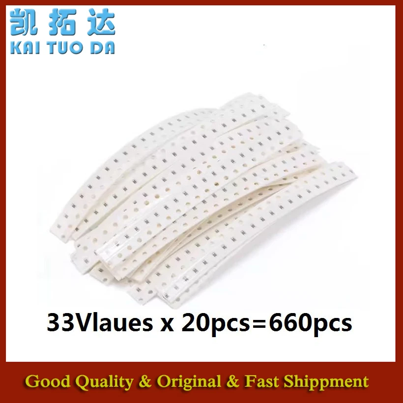 33valuesX 20pcs=660pcs 100R 150R 4K7 0805 0603 1206 SMD Resistor Kit Assorted 1 ohm-1M Ohm 1% Sample 1K 10K 1R 3R3 5R1 10R 47R