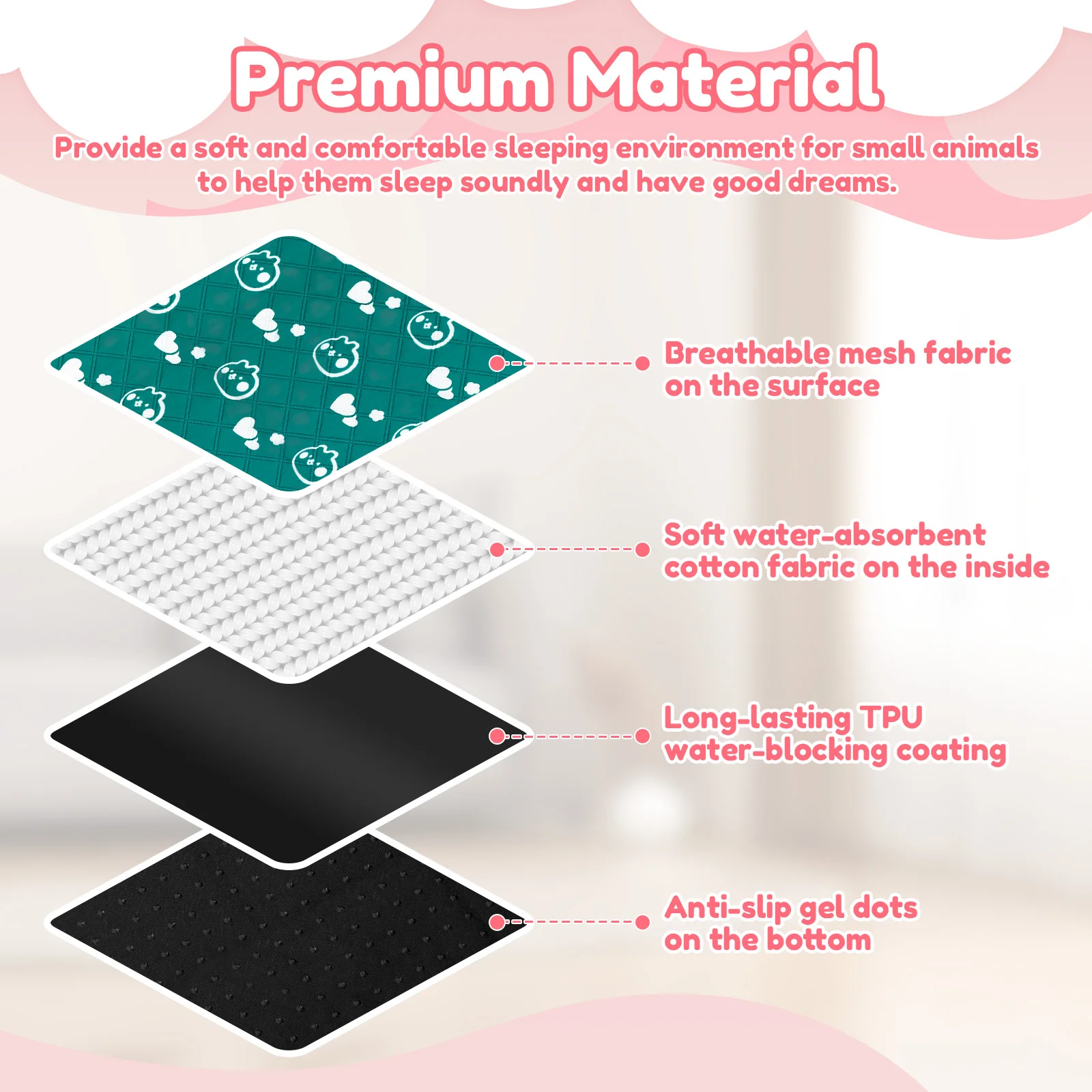 2Pcs Meerschweinchen Käfig Liner Waschbar Kaninchen Saugfähige Matte Wiederverwendbare Hamster Pee Pad Anti-Slip für Haustier Meerschweinchen kaninchen Igel – Detail 2