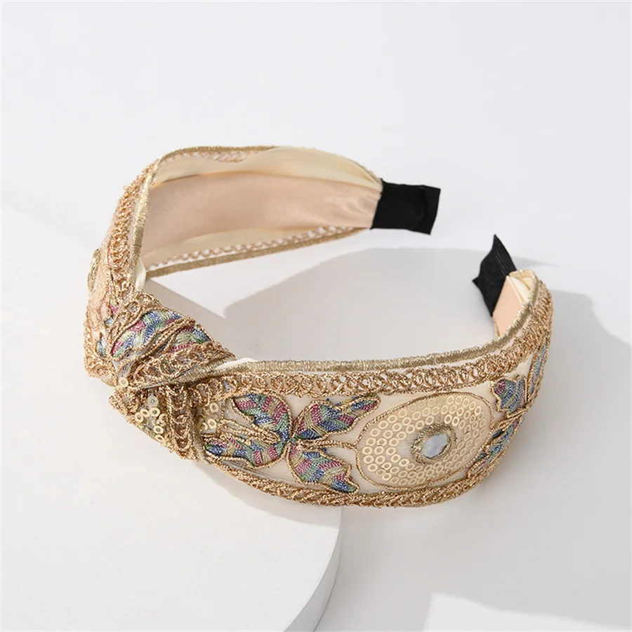 Advanced Female Ethnic Hairband Embroidery Flower/Leaf Headband Head Bezel for Women Cross Knotted Hair Hoop Headbands Headwear