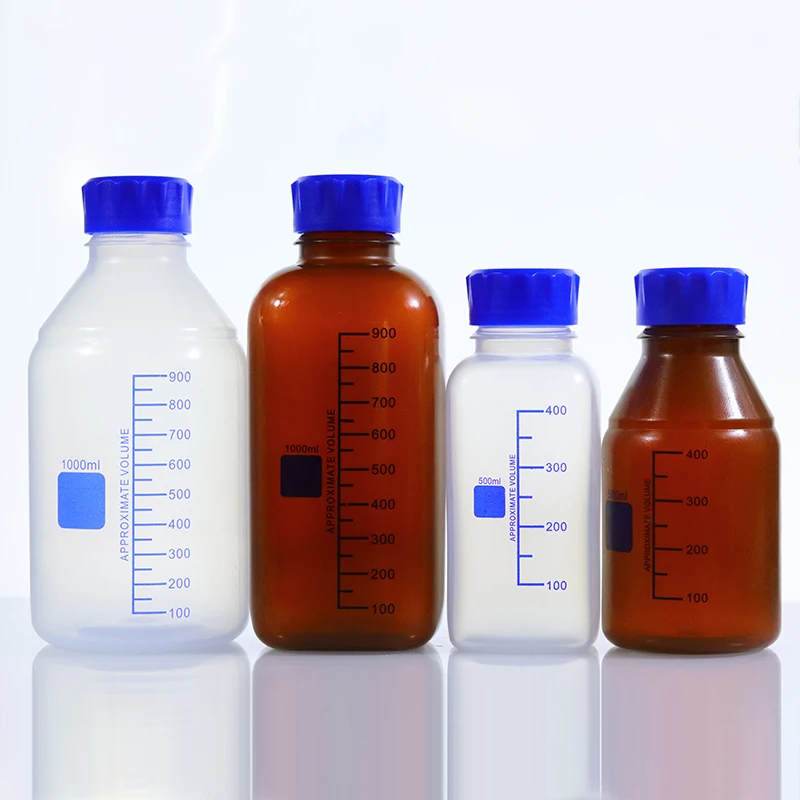 2 قطعة GL45 البلاستيك الأزرق غطاء كاشف زجاجة 2000 مللي البني PP البولي بروبلين المسمار الفم زجاجة مع مقياس عينة زجاجة #3