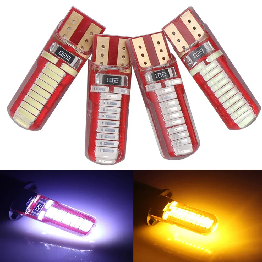 

2PCS Car Light T10 194 W5W LED Canbus 4014 24SMD Silicone Super Bright LED Light Bulbs Wedge Bulbs License Plate Lights12V White