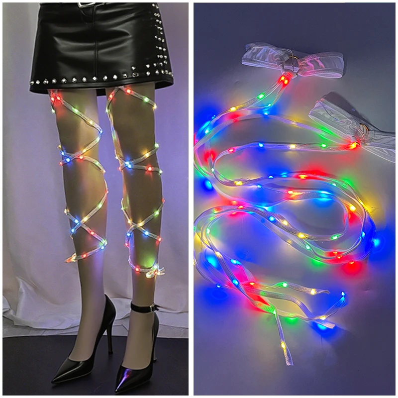 

Одежда для танцев на Хэллоуин, светящиеся ремни для ног, сексуальные нарядные чулки, одежда для ночного клуба, женская футуристическая одежда, аксессуары для танцоров