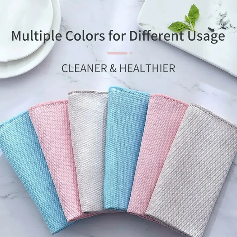 1-10PCS Microfiber Kitchen Towels Soft Magic Cleaning Cloths Lint-Free Fish Scale Washing Rags Car Windows Mirror No Trace Rags