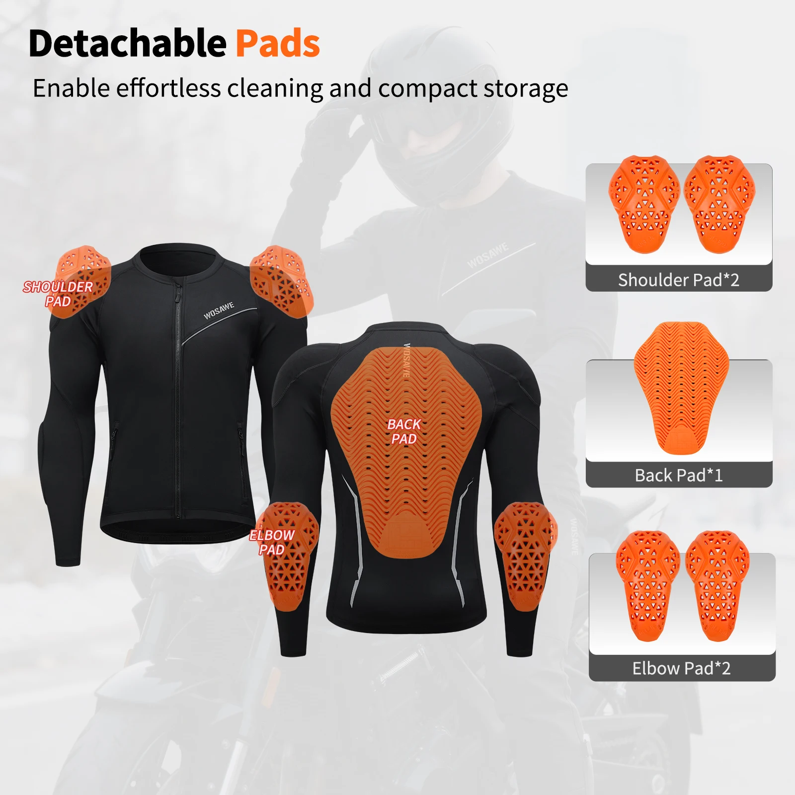 WOSAWE Thermal Fleece Motorcycle Jacket Warm Riding Shirt Long Sleeve Motocross Armor Base Layer Gear Outerwear