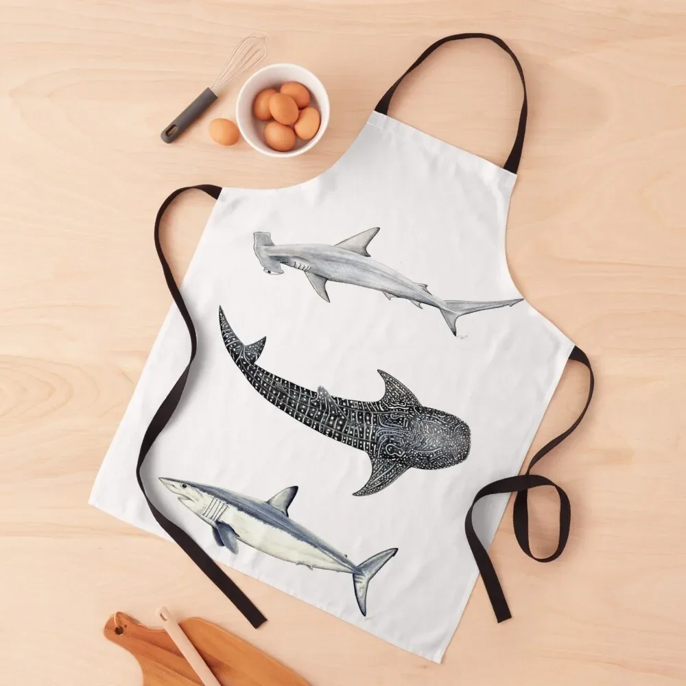 

Shark trio: hammerhead shark, whale shark and mako shark Apron Women Kitchen'S All For Kitchen And Home Apron