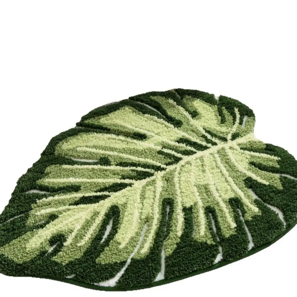 Soft Leaf Rug TPR Anti-Slip Leaf Shape Pattern Bathroom Floor Mat Thickened Fiber Irregular Design Water Absorbent Mat