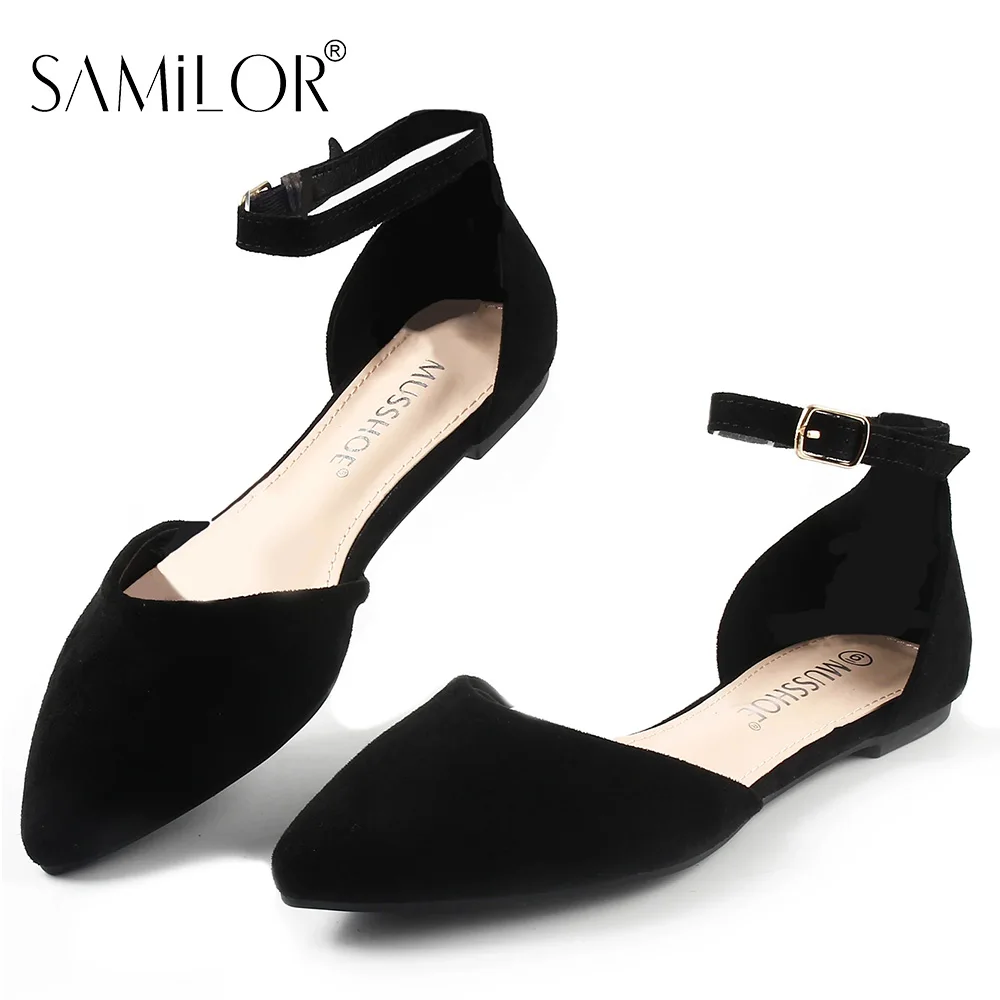 

Samilor Flock Chunky Heels Dress Office Womens Shoes Women's Shallow Buckle Flats Black Ladys Sandals Summer Sandálias Femininas