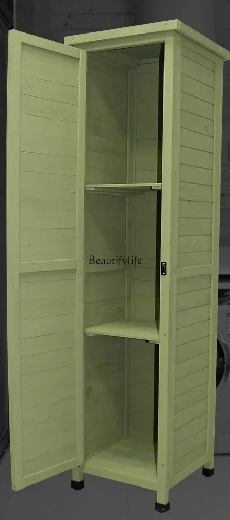 05-Balcony Storage Sunscreen Waterproof Gap Locker Solid Wood Outdoor Storage Outdoor Glove Cabinet