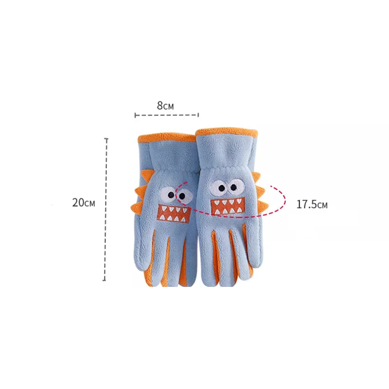 5-12 Years Children Gloves Winter Coral Fleece Cartoon Shark Embroidery Gloves Boy Girl Outdoor Thicken Keep Warm Riding Gloves