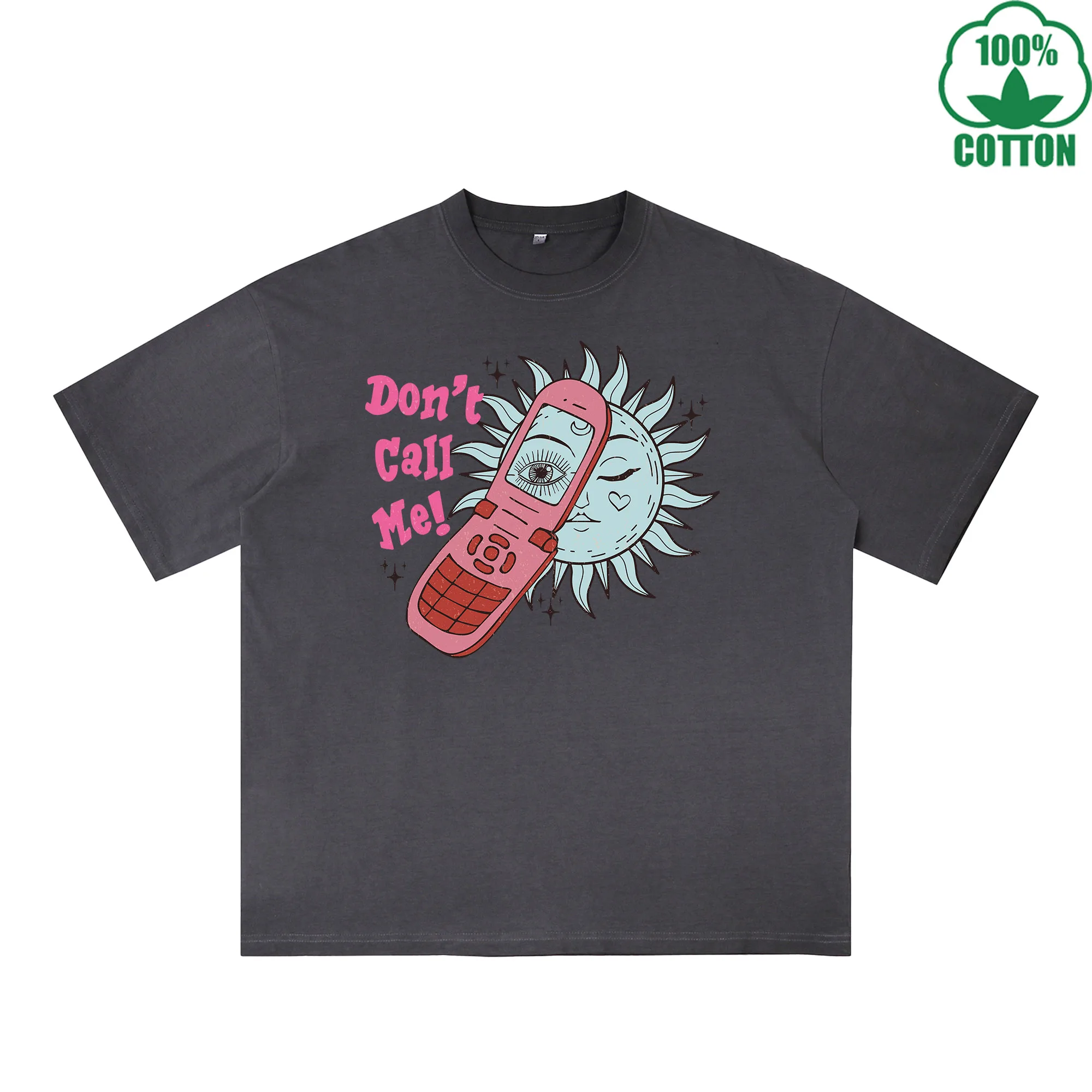Dont Call Me Printed Dirty Wash T-Shirt 230G Multicolor Loose Trendy Fashionable 100%Cotton Short Sleeve Top