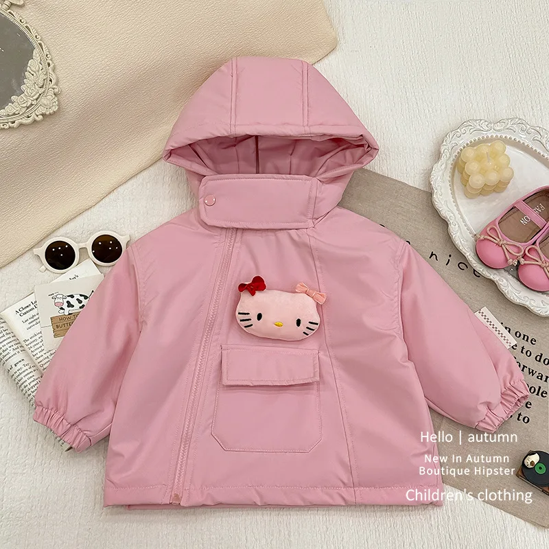 

Hello Kitty Anime Kawaii Sanrio Ins Fashion Lovely Doll Jacket Cute Cartoon Warm Long Sleeve Coat Clothing Gifts for Kids