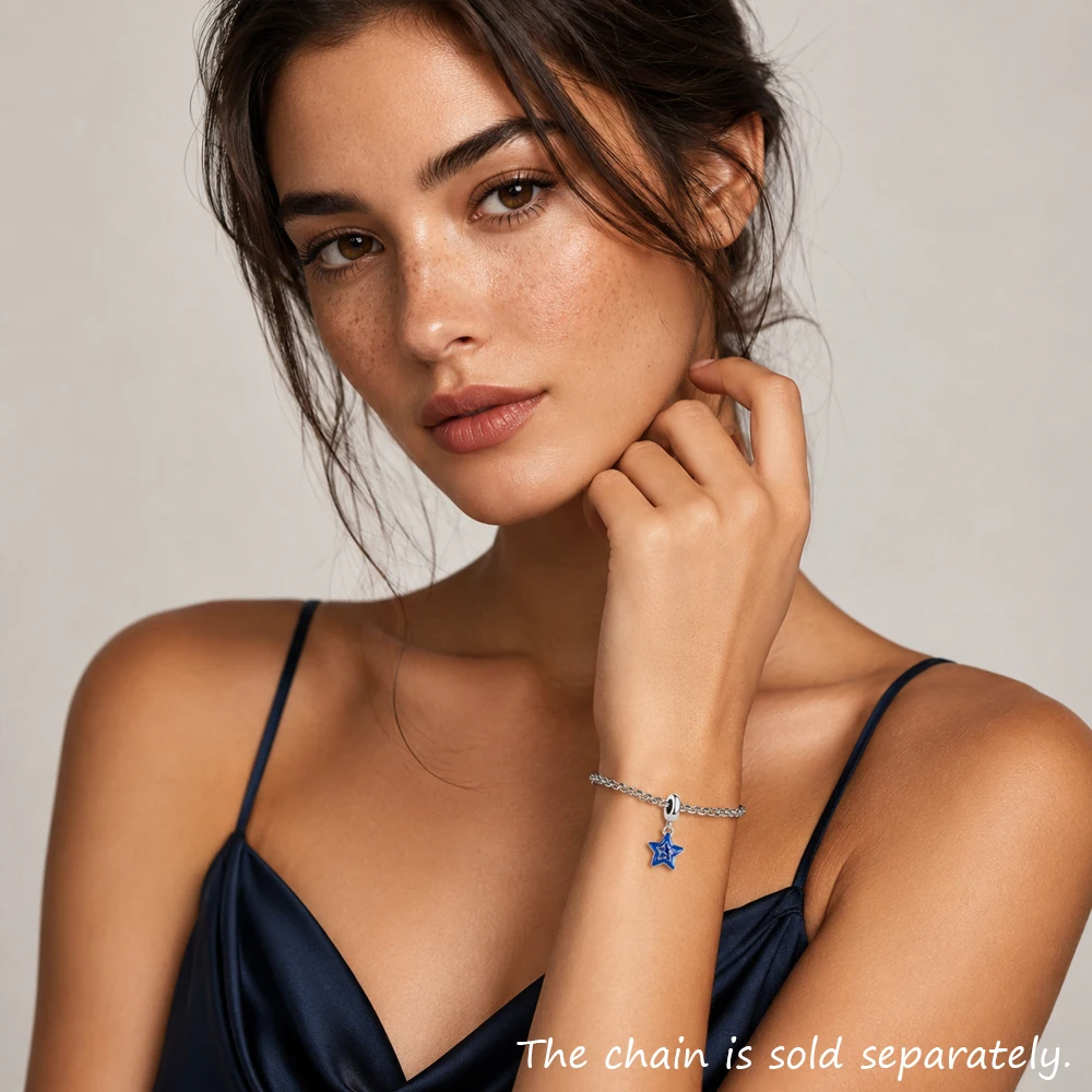 Pendant Dangle Charm Dark Blue Star Hot Sell Europe Fashion European 925 Sterling Silver Vintage Gift For Women