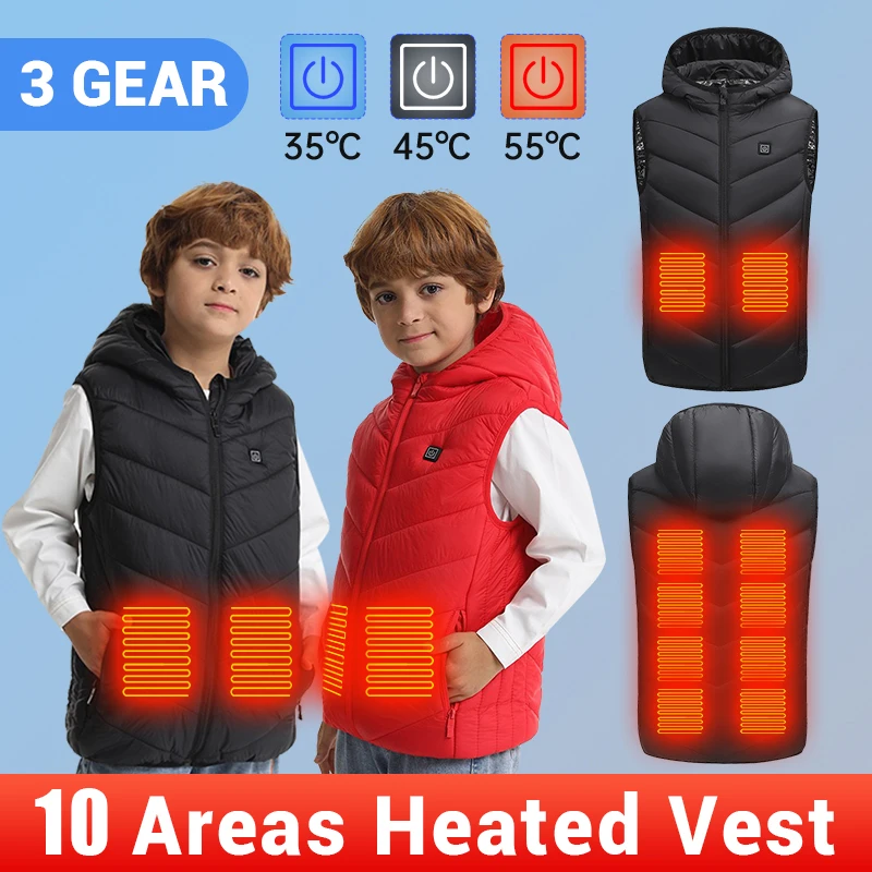 10 Areas Heated Vest Electric Heated Jackets Children Usb Inner Heat Vest Veste For Camping Thermal Winter Warm Jacket for Kids