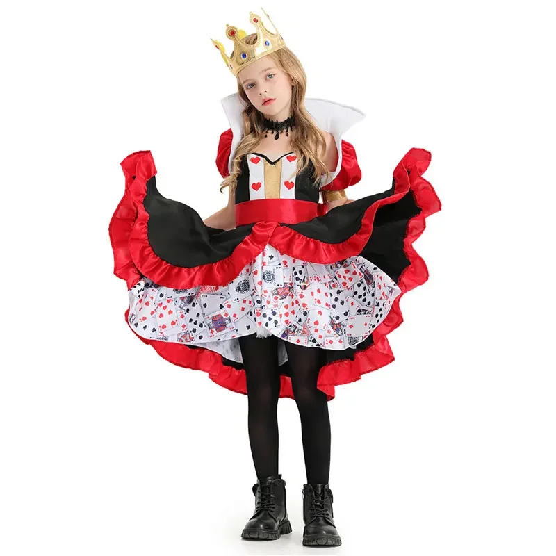 

Enfant Poker Queen Cosplay Outfit Enfants Halloween Carnival Party Wonderland Peach Heart Queen Pokers Printed Dress