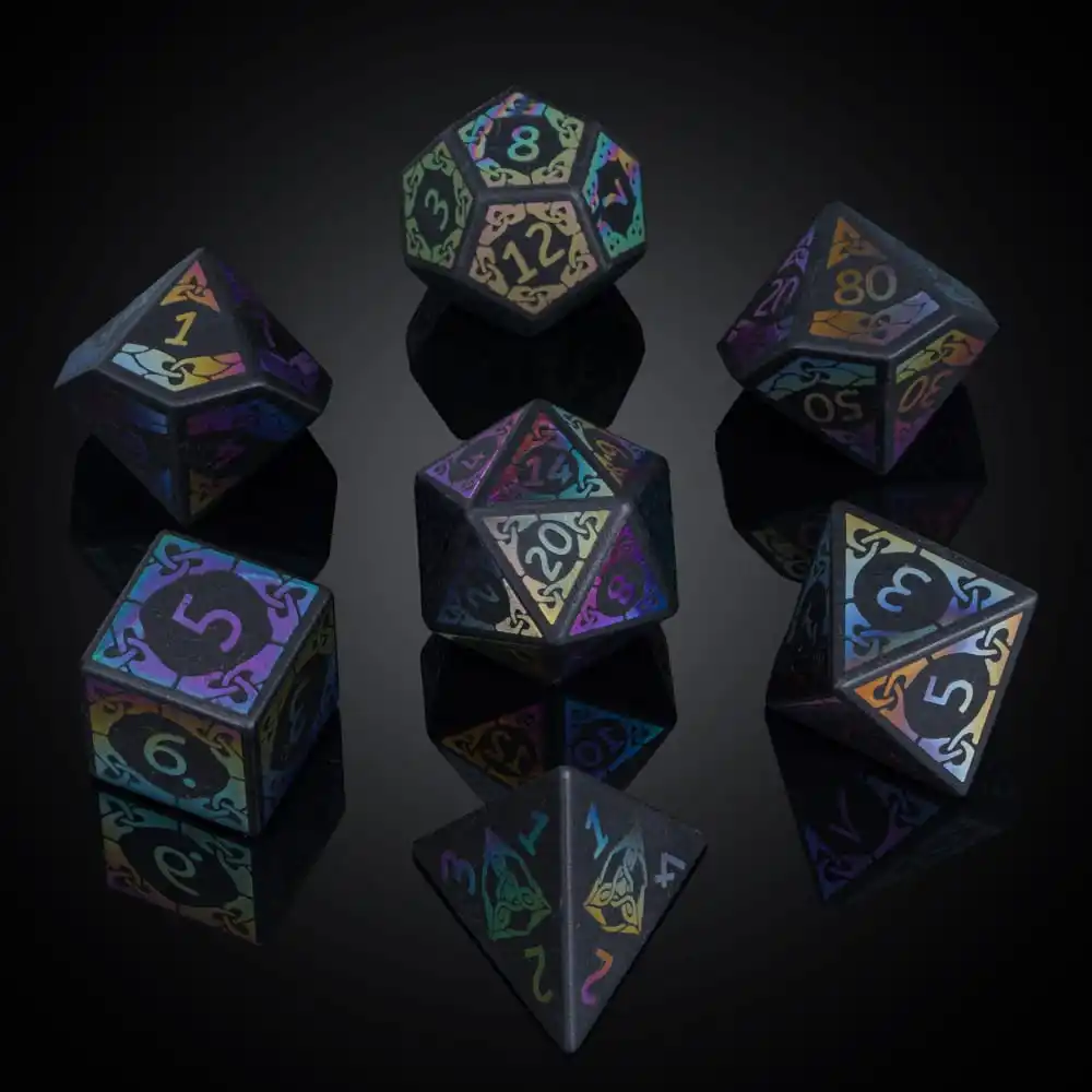 Cusdie Set of 7 Handmade Colorful Obsidian Dice, 16mm Polyhedral Stone Dice Set with Leather Box, D&D Dices for Collection