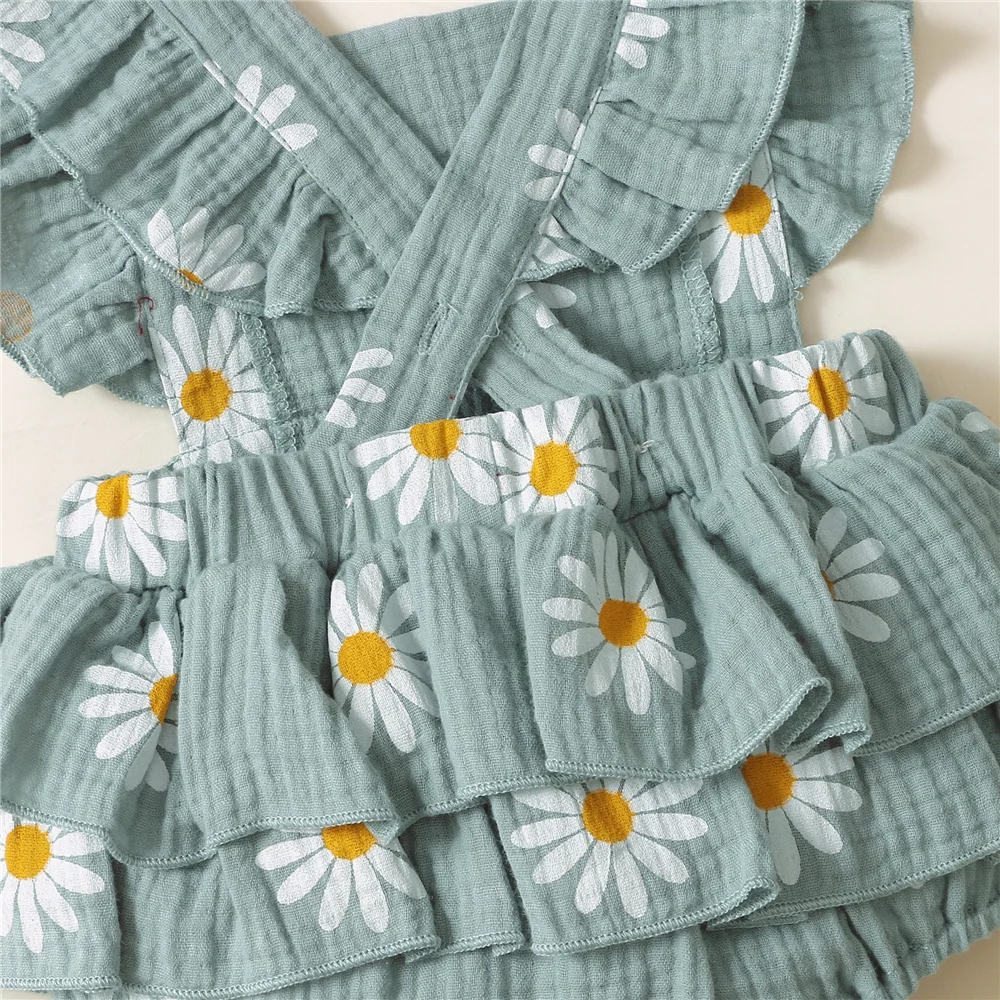Sommer Neugeborenen 0-18Month Baby Mädchen Strampler Sonnenblumen Druck Ärmellose Nette Kinder Onepiece Overall – Detail 13
