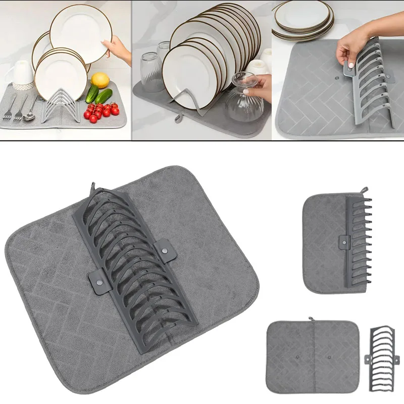 Gray Kitchen Countertop Storage Rack Absorbent Placemat Multifunctional Storage Rack Dining Table Dish Super Absorbent Placemat