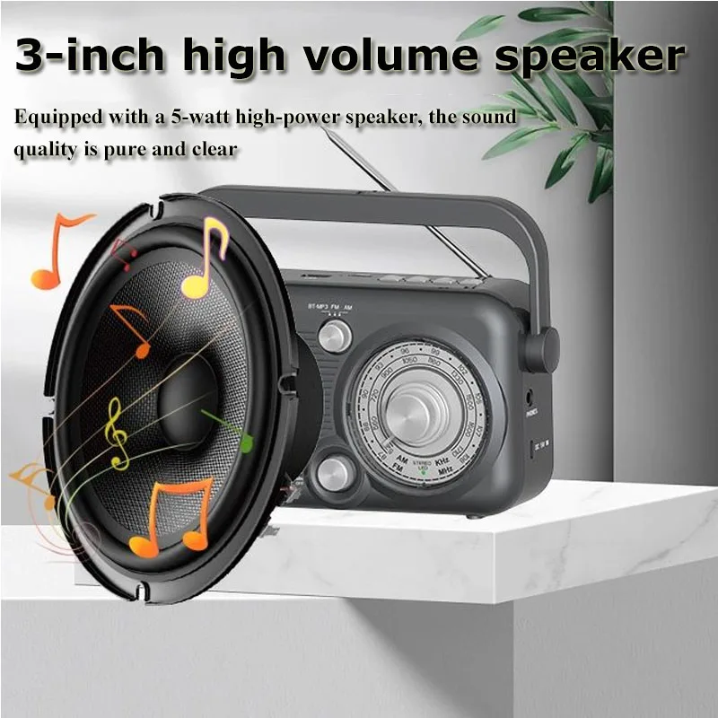 Portable FM AM Radio Handheld Strong Signal Radios Wireless Bluetooth 5.3 Speaker Support TF Card U Disk Play 2000MAH Battery