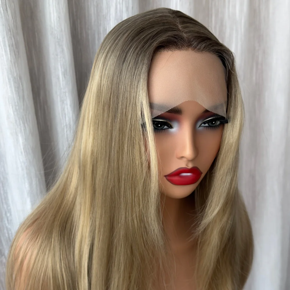 Synthetic Futura Lace Front Wig Dark Root Blonde Balayage Long Straight Pre Plucked Hairline Heat Resistant Cosplay Daily Wigs