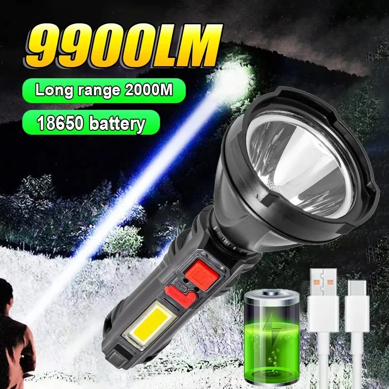 

9900LM Ultra Powerful Flashlight Built-in Battery 18650 High Power Led Flashlights Waterproof Portable Rechargeable Led Lamp