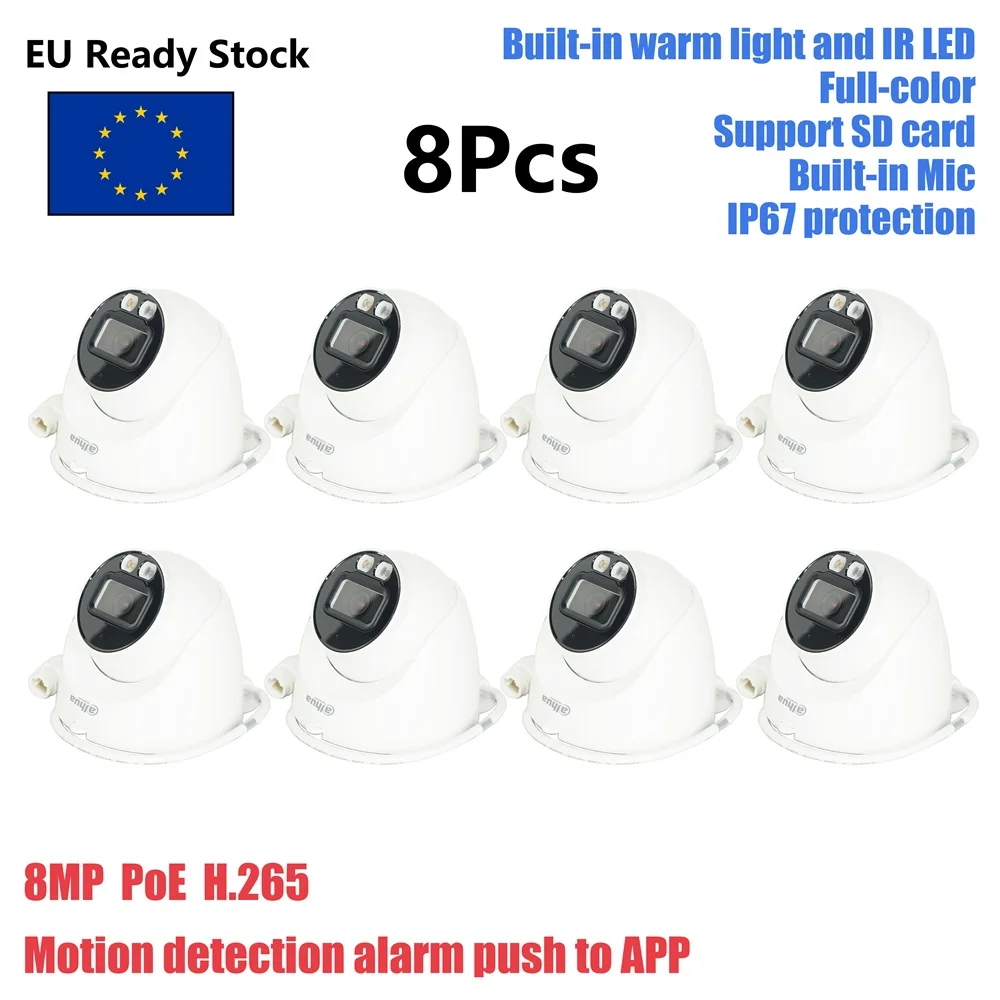 8x HDW2849T-S-IL Dahua 8MP Smart Dual Light Fixed-focal Eyeball WizSense IP Camera Built-in warm light and IR LED Microphone