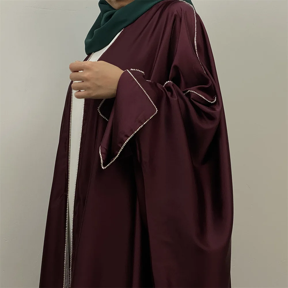 

Ramadan Dubai Satin Muslim Women Batwing Maxi Dress Turkey Kaftan Eid Djellaba Kebaya Islam Clothing Kimono Cardigan Open Abayas