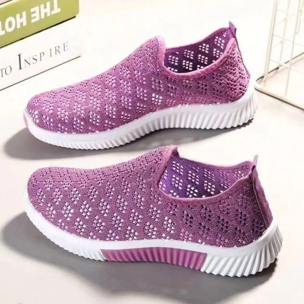 Breathable Women Slip‑On Sneakers Non‑slip Comfortable Mesh Walking Shoes Hollow Out Lightweight Casual Flat Shoes Outdoor