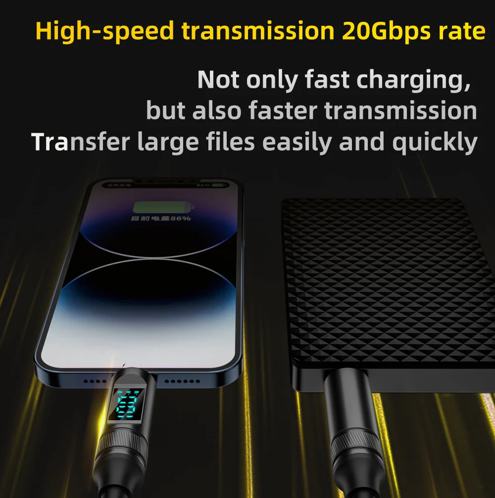 Светодиодный дисплей USB3.2 10 Гбит/с USB C к Type C ThunderBolt 3 Кабель 100 Вт 5A USB-C Шнур для iPhone 15 Pro MacBook Pro Samsung Xiaomi 2 м