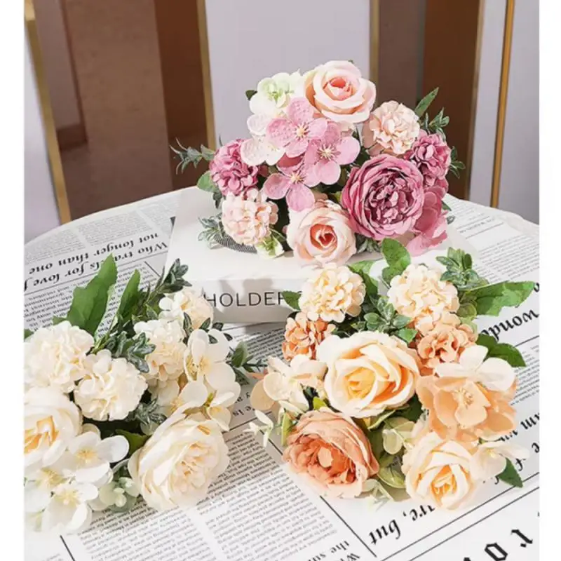 7 Heads Artificial Flower Silk Peony Rose Hydrangea Bouquet Home Decorations Party Wedding Bride Fake Plant Fleurs Artificielles