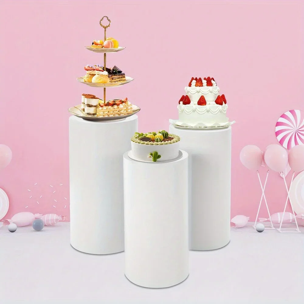 

3 Pcs Round Cylinder Pedestal Stand For Wedding Party Display Stand Decor White
