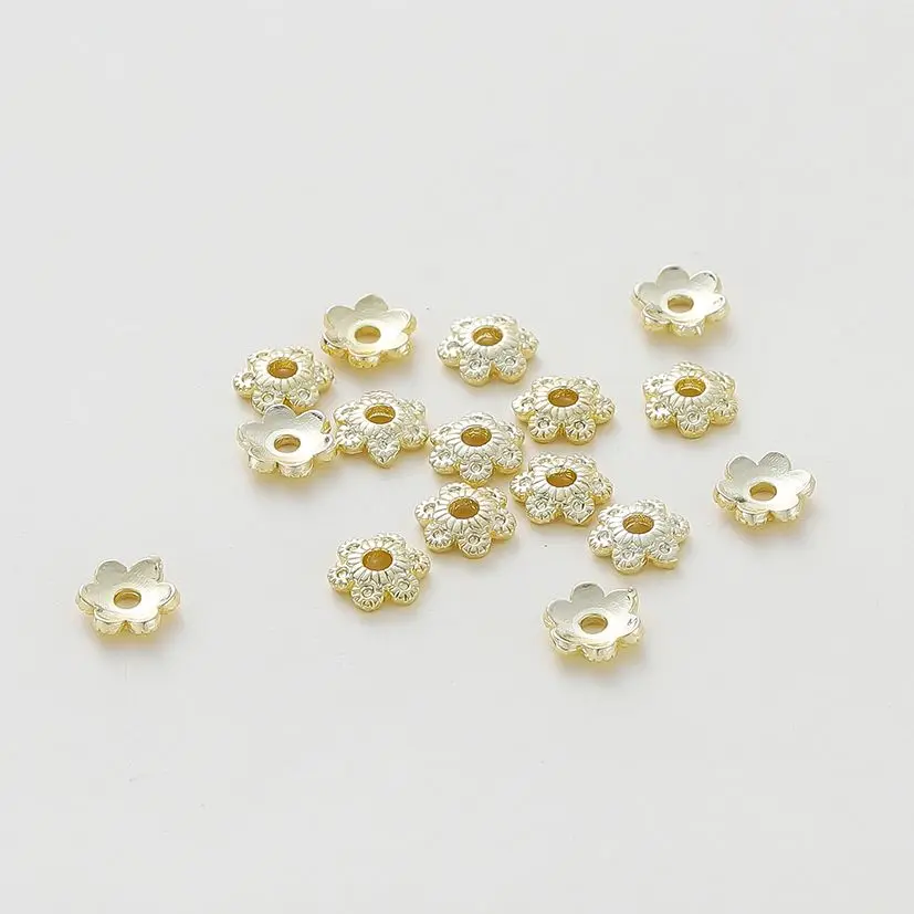 

20pcs/lot 14K Gold Color Plated 6mm Leaf Flower Caps Needlework End Beads Caps for DIY Bracelet Necklace Jewelry Making Findings