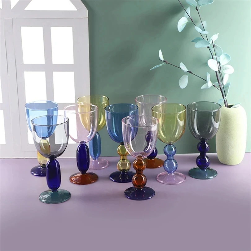 

Colorful Glass Goblet Color Matching Mix and Match Wine Glasses Bordeaux Cup Home Light Luxury Retro Oval Champagne Glass Candy