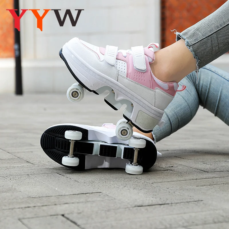 Deform Roller Skate Shoes 4-Wheel Youth Men Women Sneakers Parkour Deformation Shoes Gift Professional Double Row Skates