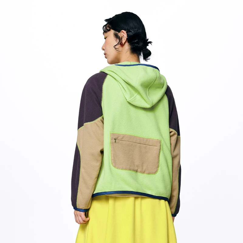 MOVEUP Long Sleeved Jacket For Autumn Design Color Blocked Line Zipper Pocket Office Hooked Knit Jacket For Women 3EWQ10785
