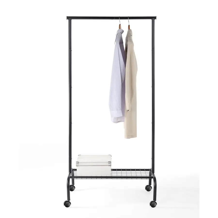 

Rolling Garment Rack with Shelf HeavyDuty Metal Clothing Rack on Wheels, 64.9 Tall Clothes Organizer with Bottom Storage, Black