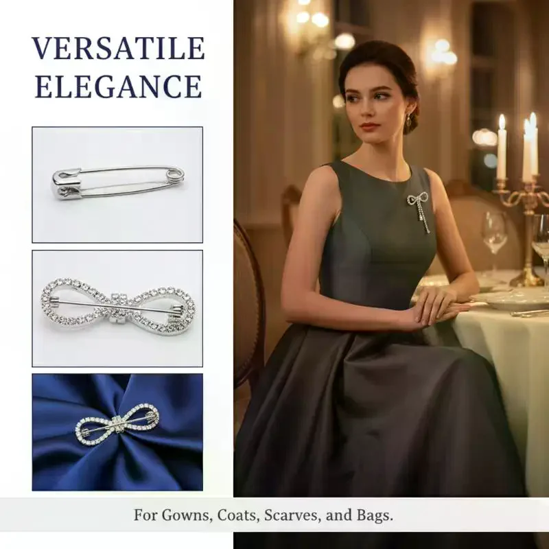 Elegant Brooch Pin For Women Girls Crystal Rhinestone Bowknot Jewelry For Blouse Coat Dress Scarf Decoration