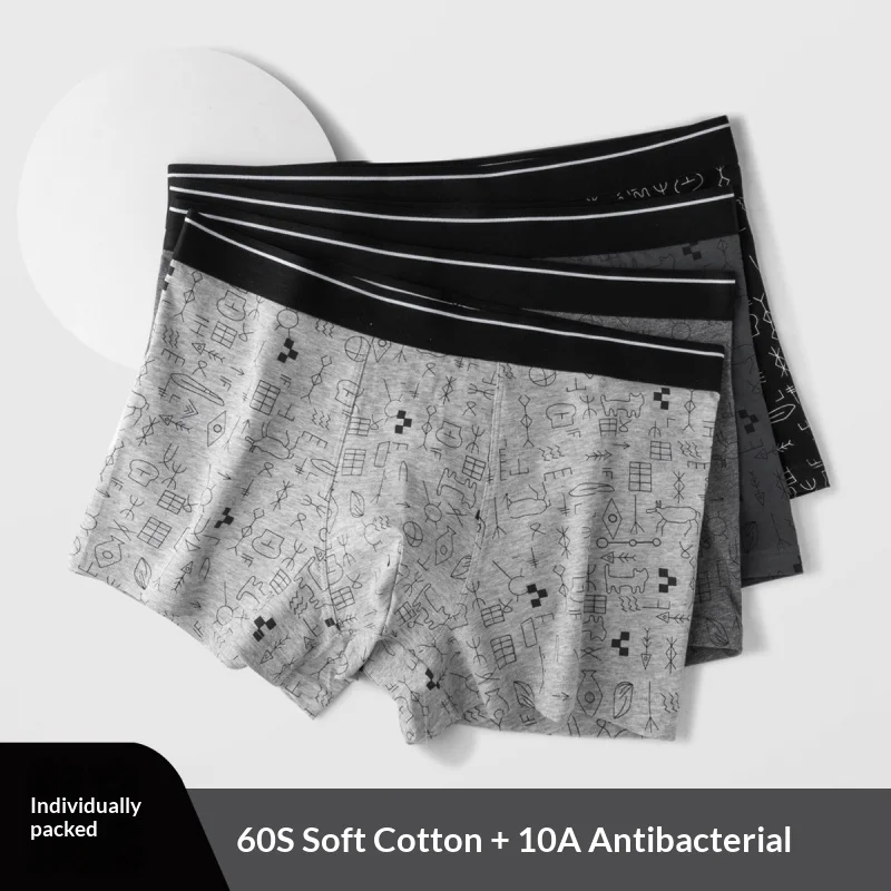 

High-End Men's Underwear: 100% Cotton, Breathable, Stylish and Soft; Men's Sports Briefs in Large Sizes with Printed Designs