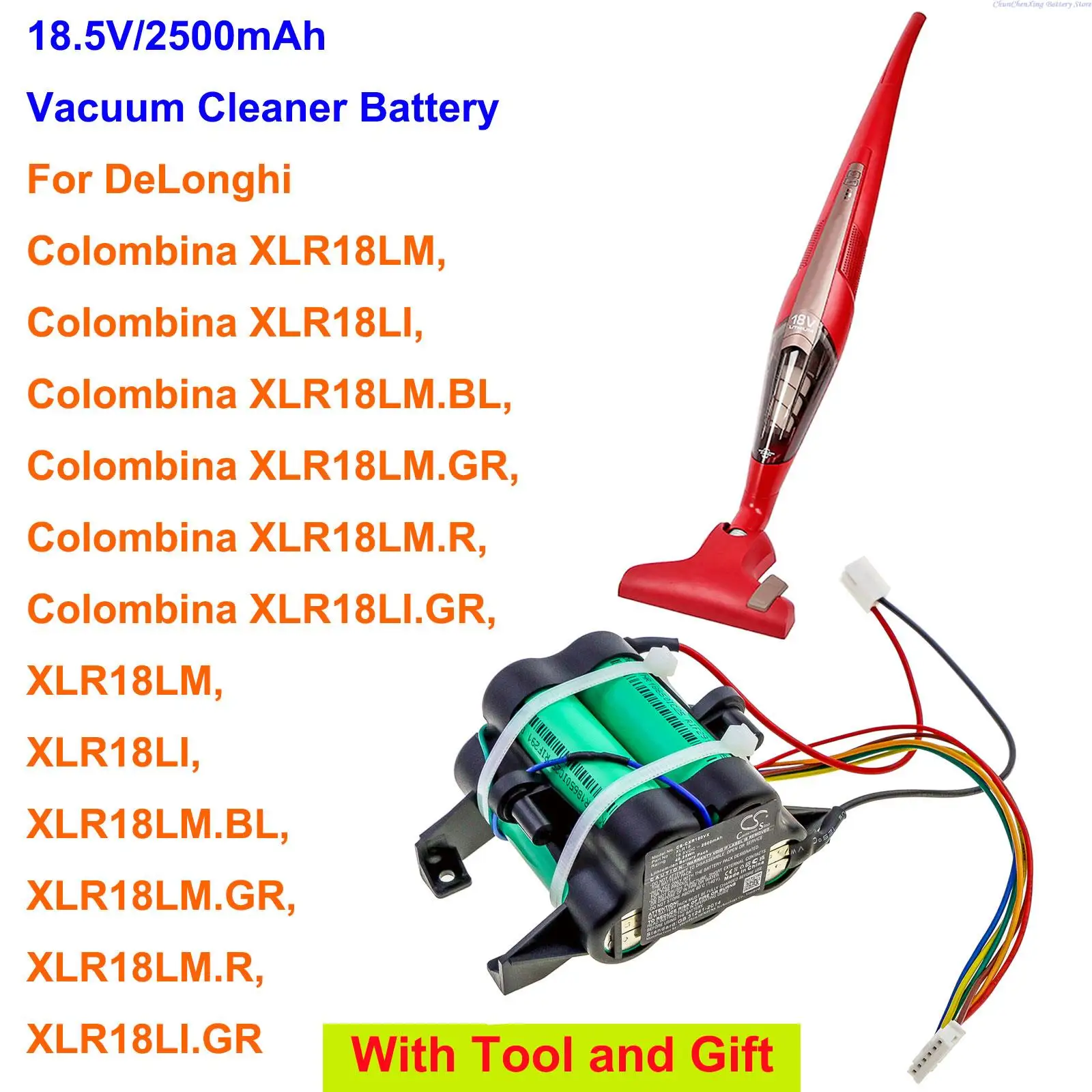 2500mAh Vacuum Battery XLR18 for DeLonghi Colombina XLR18LM, XLR18LI, XLR18LM.BL, XLR18LM.GR, XLR18LM.R, XLR18LI.GR