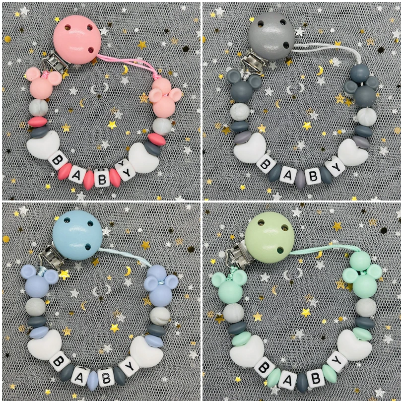 Hot Custom Handmade Personalized Name Silicone Letters Beads Pacifier Clips Chain Baby Teether Holder Bracelet Chew Nursing Gift